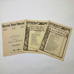 Set of 3 Music Sheets Bless This House 91st Psalm Behold What Manner of Love
